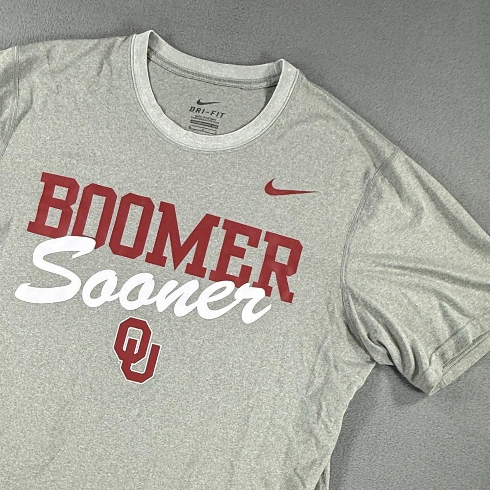 Nike Oklahoma Sooners Shirt Men Medium Gray NCAA Football Dri-FIT Short Sleeve